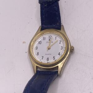 Jemis Womens Vintage Blue Lesther Gold Womens Watch New Battery